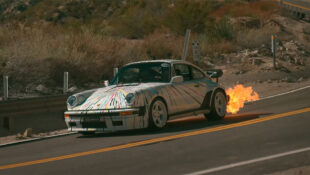 Porsche 930 Turbo 911 with McLaren F1 Turbo V6 engine shooting fire in the canyons
